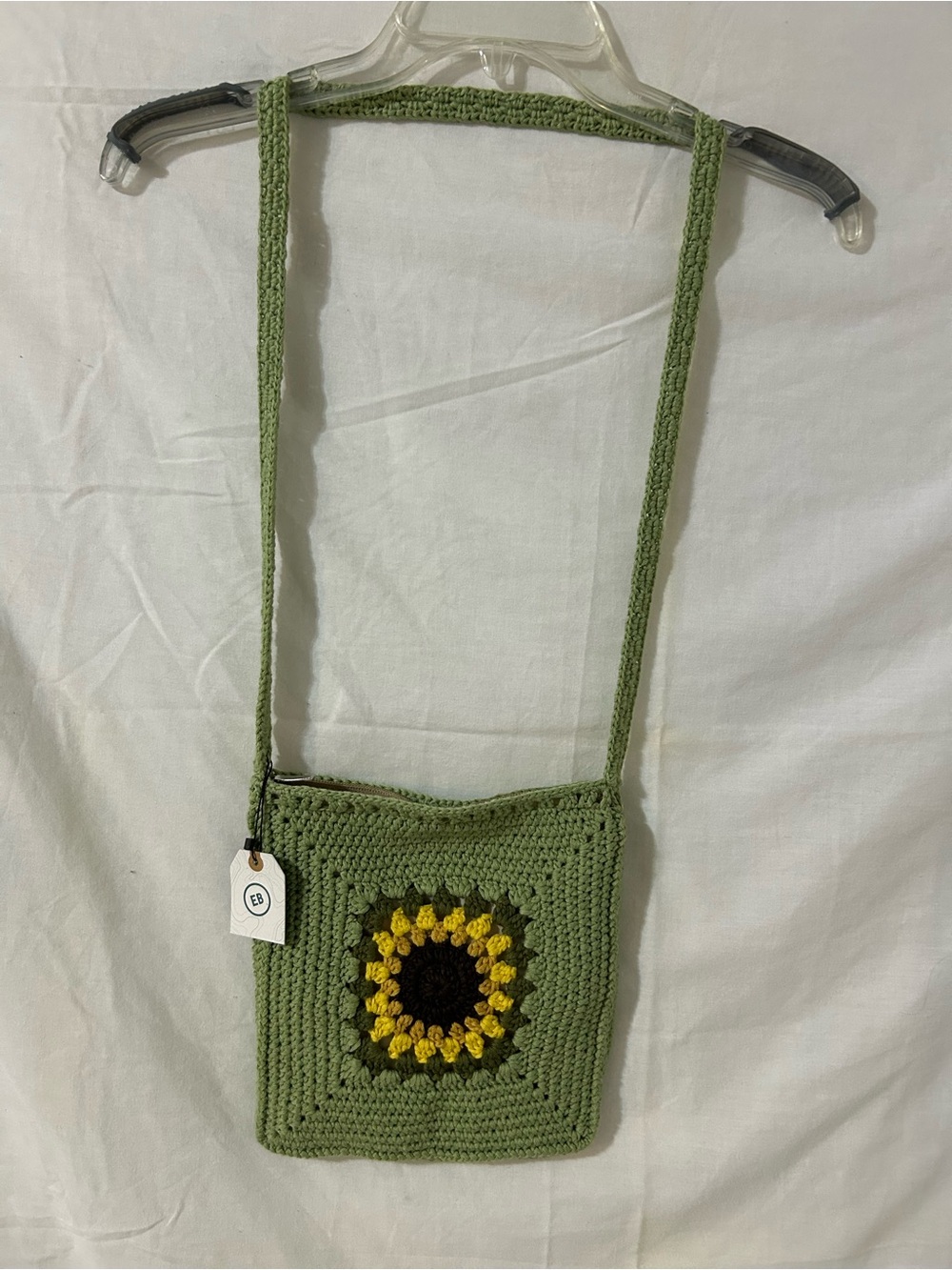 EARTHBOUND Mint Green Crochet Sunflower Shoulder Bag
